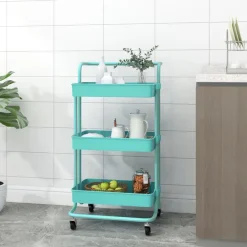 Trolleys*vidaXL Keukentrolley 3-laags 42x35x85 cm ijzer en ABS Turquoise