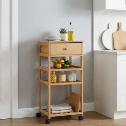 Trolleys*vidaXL Keukentrolley met Wielen Naturel 37 x 36 x 80 cm Bamboe