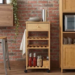 Trolleys*vidaXL Keukentrolley met Wielen Naturel 37 x 36 x 80 cm Bamboe