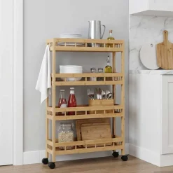 Keukentrolley met Wielen Naturel 60 x 18 x 97 cm Bamboe><noscript><img width=