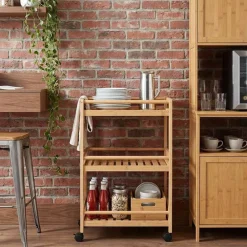 Keukentrolley met Wielen Naturel 46 x 38 x 76 cm Bamboe>vidaXL Clearance