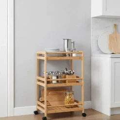 Keukentrolley met Wielen Naturel 46 x 38 x 76 cm Bamboe><noscript><img width=
