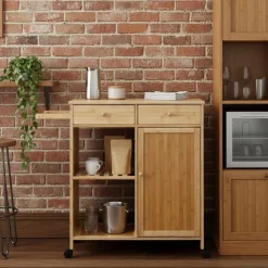 Trolleys*vidaXL Keukentrolley met Wielen Naturel 90,5 x 36 x 86,5 cm Bamboe