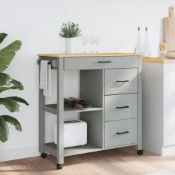 Trolleys*vidaXL Keukentrolley MONZA 84x40x88,5 cm massief grenenhout Grijs