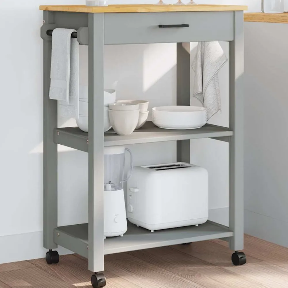 Trolleys*vidaXL Keukentrolley MONZA 60x40x88,5 cm massief grenenhout Grijs