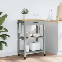 Trolleys*vidaXL Keukentrolley MONZA 60x40x88,5 cm massief grenenhout Grijs