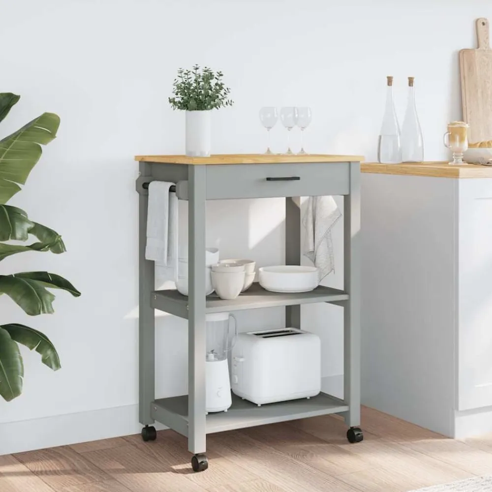 Trolleys*vidaXL Keukentrolley MONZA 60x40x88,5 cm massief grenenhout Grijs