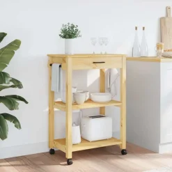 Trolleys*vidaXL Keukentrolley MONZA 60x40x88,5 cm massief grenenhout Bruin