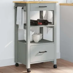 Trolleys*vidaXL Keukentrolley MONZA 48x40x88,5 cm massief grenenhout Grijs