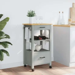 Trolleys*vidaXL Keukentrolley MONZA 48x40x88,5 cm massief grenenhout Grijs
