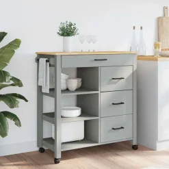 Trolleys*vidaXL Keukentrolley MONZA 84x40x88,5 cm massief grenenhout Grijs