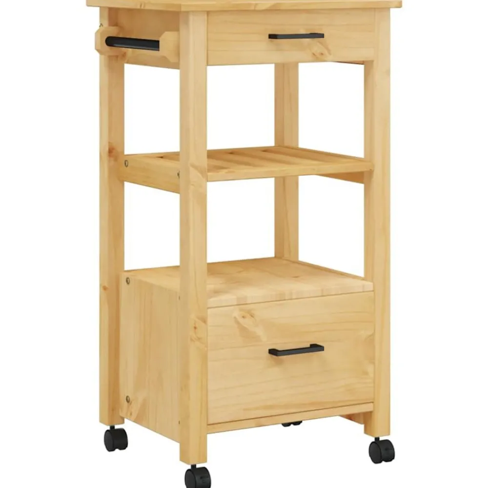 Trolleys*vidaXL Keukentrolley MONZA 48x40x88,5 cm massief grenenhout Bruin
