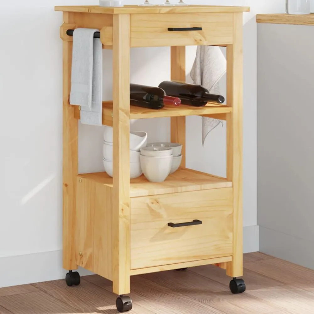Trolleys*vidaXL Keukentrolley MONZA 48x40x88,5 cm massief grenenhout Bruin
