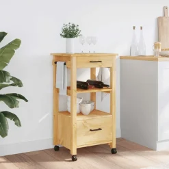 Trolleys*vidaXL Keukentrolley MONZA 48x40x88,5 cm massief grenenhout Bruin