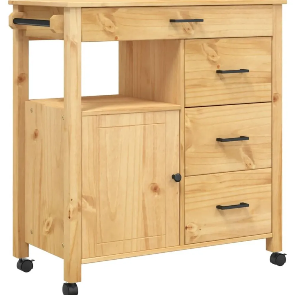 Trolleys*vidaXL Keukentrolley MONZA 84x40x88,5 cm massief grenenhout Bruin