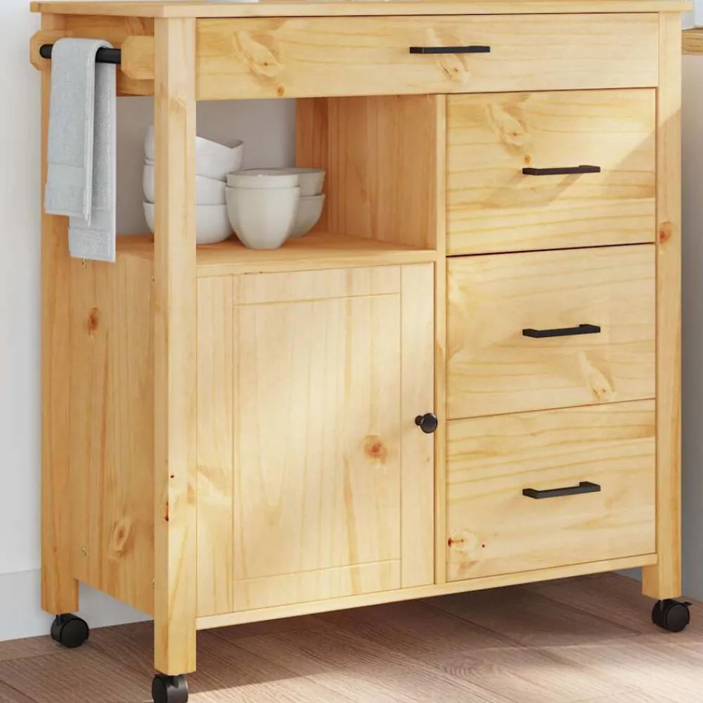 Trolleys*vidaXL Keukentrolley MONZA 84x40x88,5 cm massief grenenhout Bruin