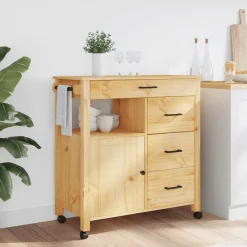 Trolleys*vidaXL Keukentrolley MONZA 84x40x88,5 cm massief grenenhout Bruin