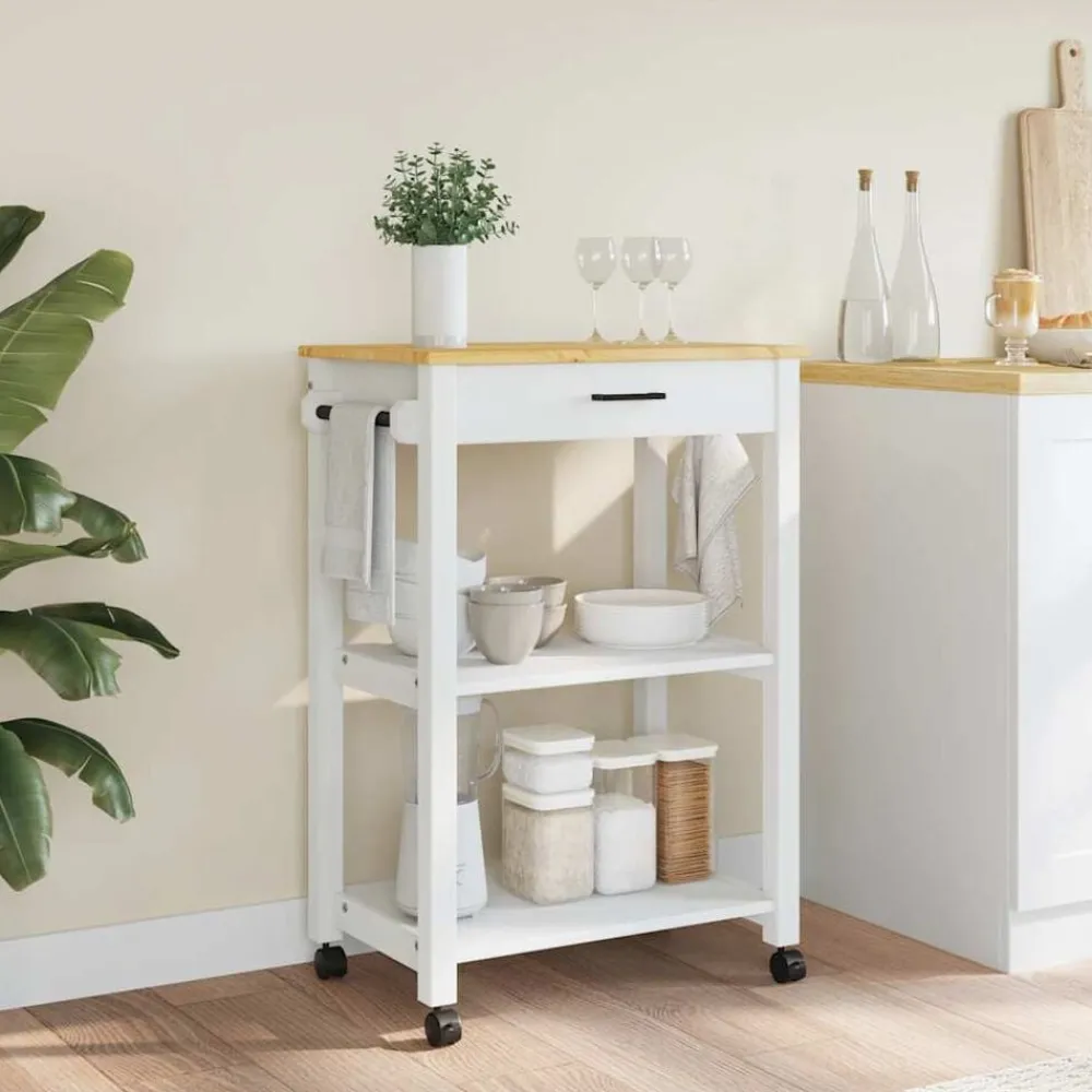 Trolleys*vidaXL Keukentrolley MONZA 60x40x88,5 cm massief grenenhout Wit