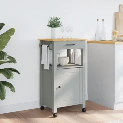 Trolleys*vidaXL Keukentrolley MONZA 48x40x88,5 cm massief grenenhout Grijs