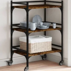 Trolleys*vidaXL Keukentrolley 50x35x75,5 cm bewerkt hout kleurig Gerookt eiken