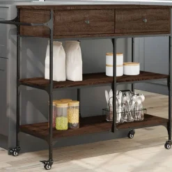 Trolleys*vidaXL Keukentrolley 105x42x95 cm bewerkt hout ig bruin eikenkleur