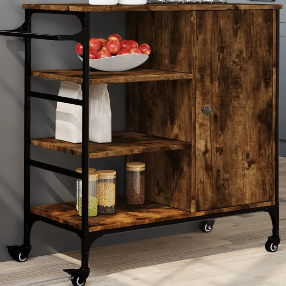 Trolleys*vidaXL Keukentrolley 87,5x38,5x84,5 cm bewerkt hout kleur Gerookt eiken
