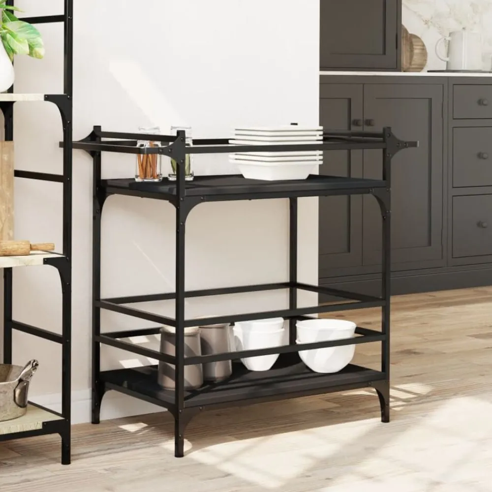 Trolleys*vidaXL Keukentrolley 82x40x78,5 cm bewerkt hout Zwart