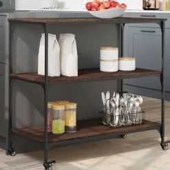 Trolleys*vidaXL Keukentrolley 102x50x95 cm bewerkt hout ig bruin eikenkleur