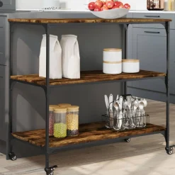 Trolleys*vidaXL Keukentrolley 102x50x95 cm bewerkt hout kleurig Gerookt eiken