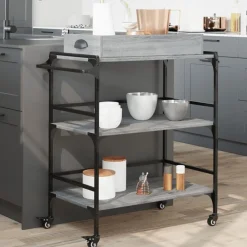 Trolleys*vidaXL Keukentrolley 81,5x41x92,5 cm bewerkt hout eiken Grijs sonoma