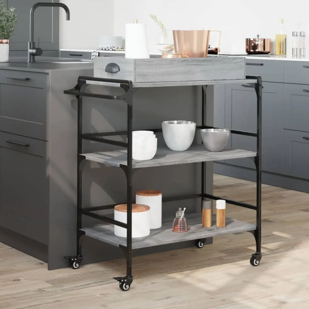 Trolleys*vidaXL Keukentrolley 81,5x41x92,5 cm bewerkt hout eiken Grijs sonoma