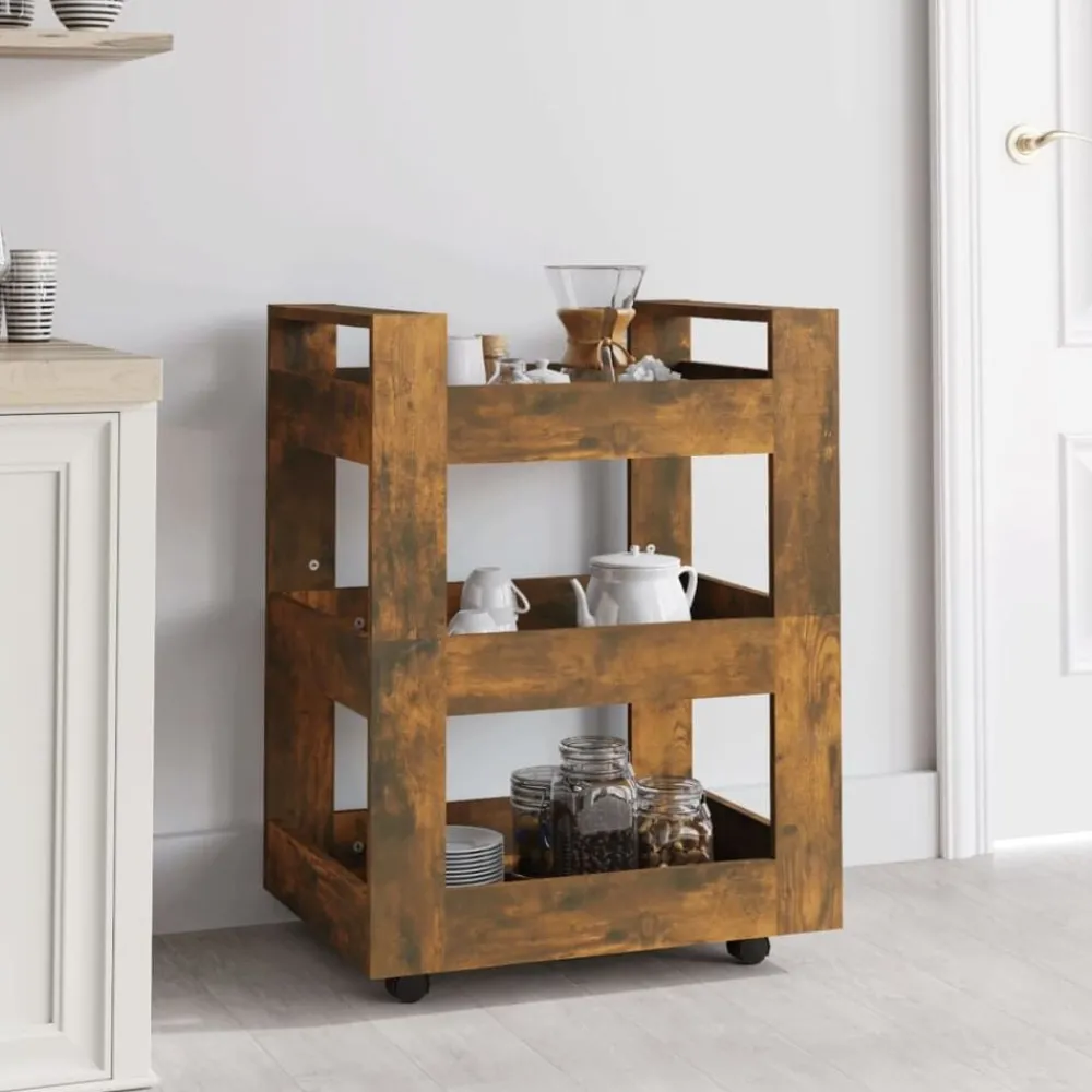 Trolleys*vidaXL Keukentrolley 60x45x80 cm bewerkt hout kleurig Gerookt eiken