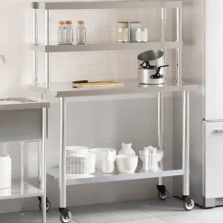 Catering & Horeca*vidaXL Keukenwerktafel met bovenschap 110x55x150 cm roestvrij staal
