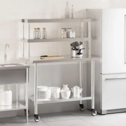 Catering & Horeca*vidaXL Keukenwerktafel met bovenschap 110x55x150 cm roestvrij staal