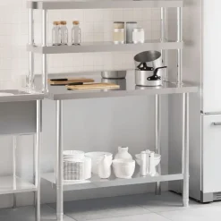 Catering & Horeca*vidaXL Keukenwerktafel met bovenschap 110x55x150 cm roestvrij staal