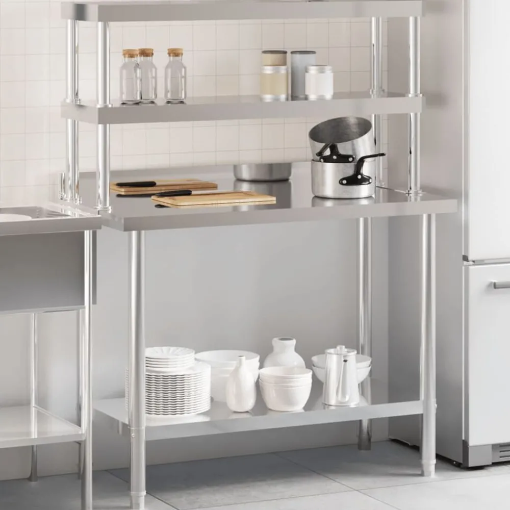 Catering & Horeca*vidaXL Keukenwerktafel met bovenschap 110x55x150 cm roestvrij staal