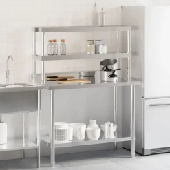 Catering & Horeca*vidaXL Keukenwerktafel met bovenschap 110x55x150 cm roestvrij staal