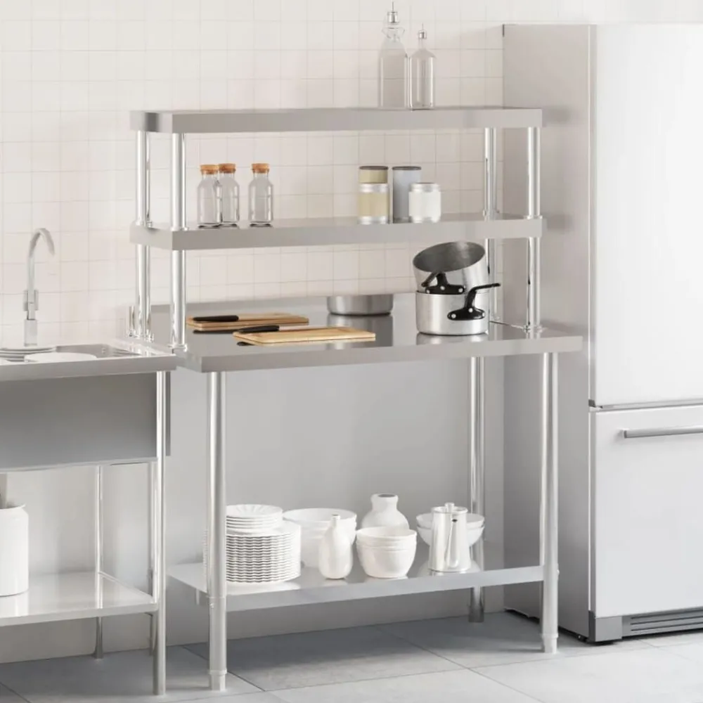 Catering & Horeca*vidaXL Keukenwerktafel met bovenschap 110x55x150 cm roestvrij staal