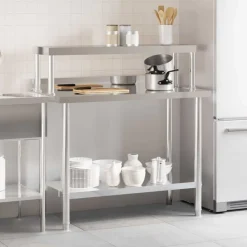 Catering & Horeca*vidaXL Keukenwerktafel met bovenschap 110x55x120 cm roestvrij staal