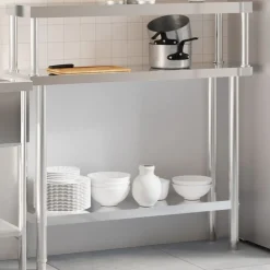 Catering & Horeca*vidaXL Keukenwerktafel met bovenschap 110x30x120 cm roestvrij staal