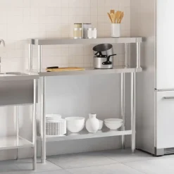 Catering & Horeca*vidaXL Keukenwerktafel met bovenschap 110x30x120 cm roestvrij staal