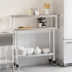 Keukenwerktafel met bovenschap 110x30x120 cm roestvrij staal><noscript><img width=