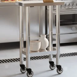 Catering & Horeca*vidaXL Keukenwerktafel met wielen 55x30x85 cm roestvrij staal