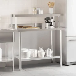 Keukenwerktafel met bovenschap 110x55x120 cm roestvrij staal><noscript><img width=