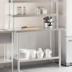 Keukenwerktafel met bovenschap 110x55x150 cm roestvrij staal>vidaXL