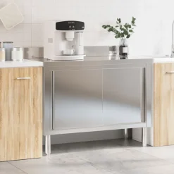 Catering & Horeca*vidaXL Keukenwerktafel met schuifdeuren roestvrijstaal
