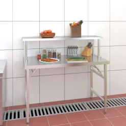 Catering & Horeca*vidaXL Keukenwerktafel met bovenschap 120x60x115 cm roestvrij staal