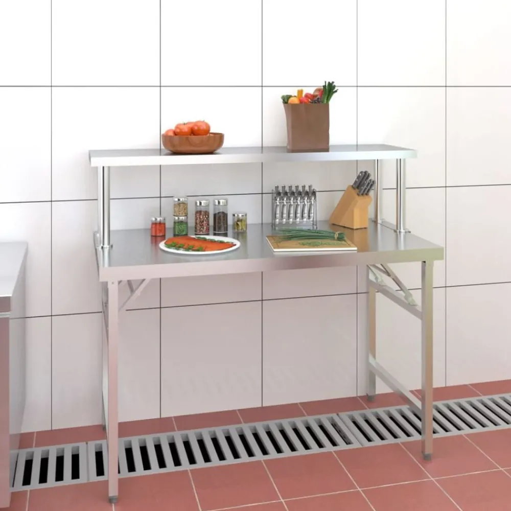 Catering & Horeca*vidaXL Keukenwerktafel met bovenschap 120x60x115 cm roestvrij staal
