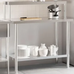 Keukenwerktafel met bovenschap 110x55x120 cm roestvrij staal>vidaXL Online