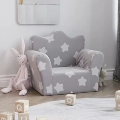 Meubelen Voor Baby'S & Peuters*vidaXL Kinderbank met sterren zacht pluche lichtgrijs Lichtgrijs en wit